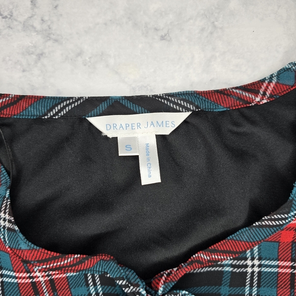 Draper James Tie Neck Flounce Shift Dress Plaid Longsleeve - Picture 8 of 13